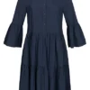 Tom Tailor Damen 3/4 Arm Viskose Stufen Kleid Sky Captain Navy Blau -Diven Art Verkäufe 21020725