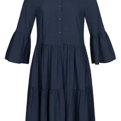 Tom Tailor Damen 3/4 Arm Viskose Stufen Kleid Sky Captain Navy Blau