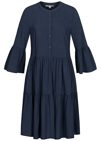 Tom Tailor Damen 3/4 Arm Viskose Stufen Kleid Sky Captain Navy Blau