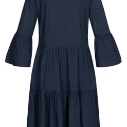 Tom Tailor Damen 3/4 Arm Viskose Stufen Kleid Sky Captain Navy Blau -Diven Art Verkäufe 21020725 2