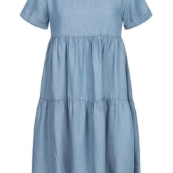 Stitch & Soul Damen Midi Puffer Kleid Knopfleiste Hinten Medium Blau Denim