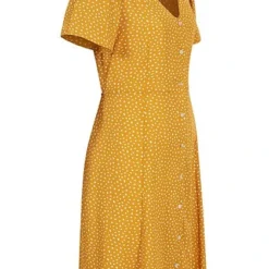 ONLY Damen NOOS V-Neck Mini Kleid Knopfleiste Bindedetail Vorne Chai Tea Gelb Weiss -Diven Art Verkäufe 21031142 1