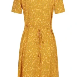 ONLY Damen NOOS V-Neck Mini Kleid Knopfleiste Bindedetail Vorne Chai Tea Gelb Weiss -Diven Art Verkäufe 21031142 2