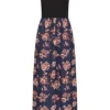 Styleboom Fashion Damen 2-Tone Maxi Kleid Blumen Muster Schwarz Navy Blau 2 Styleboom Fashion Damen 2-Tone Maxi Kleid Blumen Muster Schwarz Navy Blau -Diven Art Verkäufe 21036571