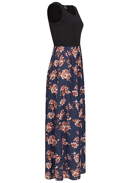 Styleboom Fashion Damen 2-Tone Maxi Kleid Blumen Muster Schwarz Navy Blau 4 Styleboom Fashion Damen 2-Tone Maxi Kleid Blumen Muster Schwarz Navy Blau – Bild 2