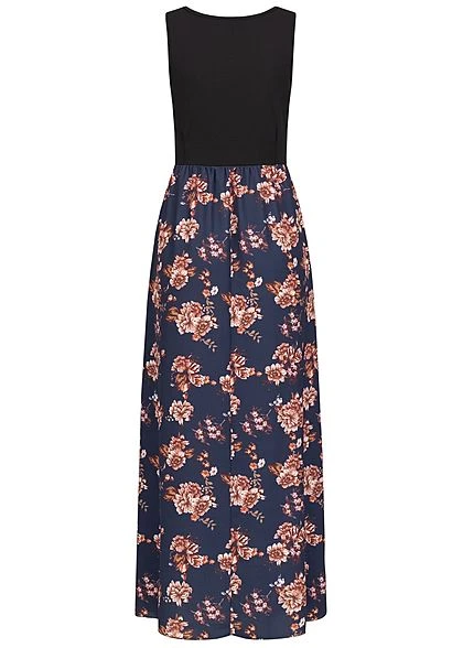 Styleboom Fashion Damen 2-Tone Maxi Kleid Blumen Muster Schwarz Navy Blau 5 Styleboom Fashion Damen 2-Tone Maxi Kleid Blumen Muster Schwarz Navy Blau – Bild 3