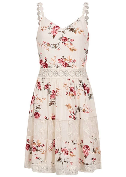 ONLY Damen NOOS V-Neck Mini Kleid Rosen Print 2-lagig Creme Brulee Beige 4 ONLY Damen NOOS V-Neck Mini Kleid Rosen Print 2-lagig Creme Brulee Beige – Bild 2