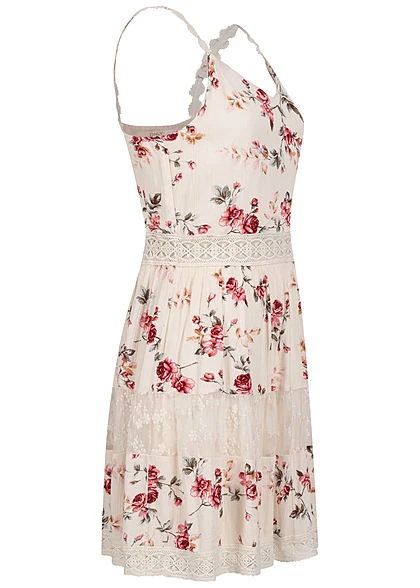 ONLY Damen NOOS V-Neck Mini Kleid Rosen Print 2-lagig Creme Brulee Beige 5 ONLY Damen NOOS V-Neck Mini Kleid Rosen Print 2-lagig Creme Brulee Beige – Bild 3