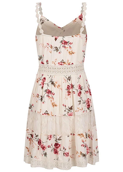 ONLY Damen NOOS V-Neck Mini Kleid Rosen Print 2-lagig Creme Brulee Beige 6 ONLY Damen NOOS V-Neck Mini Kleid Rosen Print 2-lagig Creme Brulee Beige – Bild 4