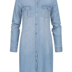 Vero Moda Damen NOOS Denim Turn-Up Blusen Kleid Knopfleiste Hell Blau Denim -Diven Art Verkäufe 21041773 1