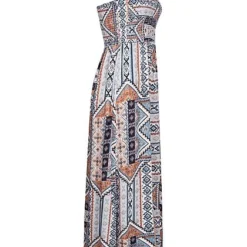 ONLY Damen Viskose Maxi Bandeau Kleid Azteken Print Bindedetail Oben Faded Denim -Diven Art Verkäufe 21041983 1
