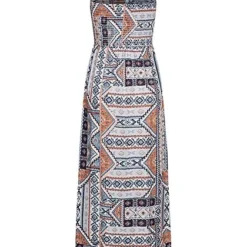 ONLY Damen Viskose Maxi Bandeau Kleid Azteken Print Bindedetail Oben Faded Denim -Diven Art Verkäufe 21041983 2