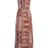 ONLY Damen Viskose Maxi Bandeau Kleid Azteken Print Bindedetail Oben Roasted Rot -Diven Art Verkäufe 21041984
