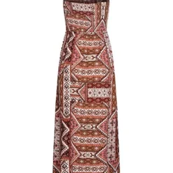 ONLY Damen Viskose Maxi Bandeau Kleid Azteken Print Bindedetail Oben Roasted Rot -Diven Art Verkäufe 21041984 2