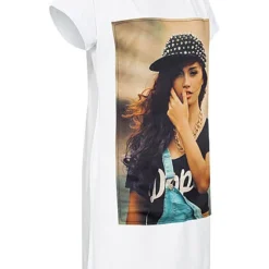 Styleboom Fashion Damen T-Shirt Kleid Woman Hat Print Weiss -Diven Art Verkäufe 21046609 1