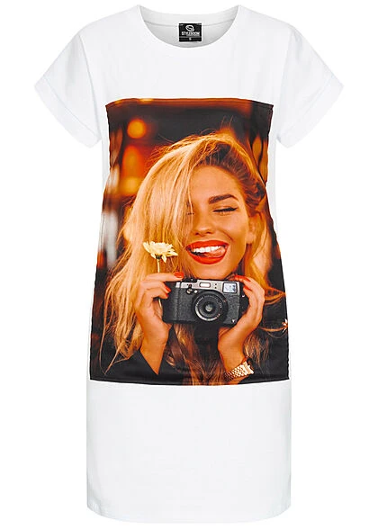 Styleboom Fashion Damen T-Shirt Kleid Woman Picture Print Weiss 3 Styleboom Fashion Damen T-Shirt Kleid Woman Picture Print Weiss