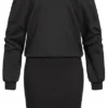 Urban Classics Damen Off Shoulder Sweat Pullover Kleid Schwarz