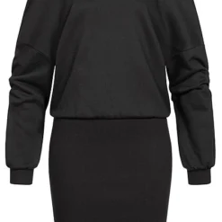 Urban Classics Damen Off Shoulder Sweat Pullover Kleid Schwarz