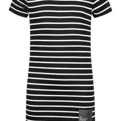 ONLY Kids Mädchen T-Shirt Kleid Zipper Hinten Streifen Muster Schwarz Weiss