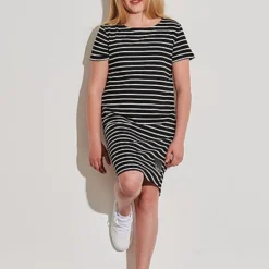 ONLY Kids Mädchen T-Shirt Kleid Zipper Hinten Streifen Muster Schwarz Weiss -Diven Art Verkäufe 21052504 4