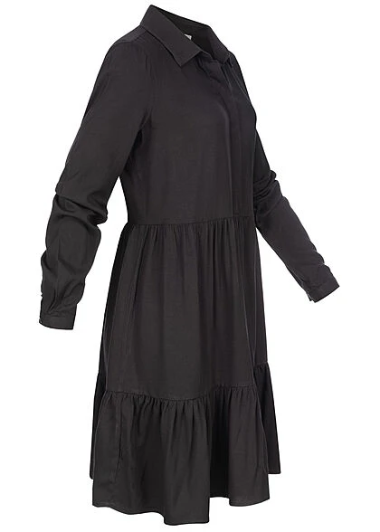 VILA Damen NOOS Langarm Viskose Blusenhemd Kleid Knopfleiste Schwarz 4 VILA Damen NOOS Langarm Viskose Blusenhemd Kleid Knopfleiste Schwarz – Bild 2