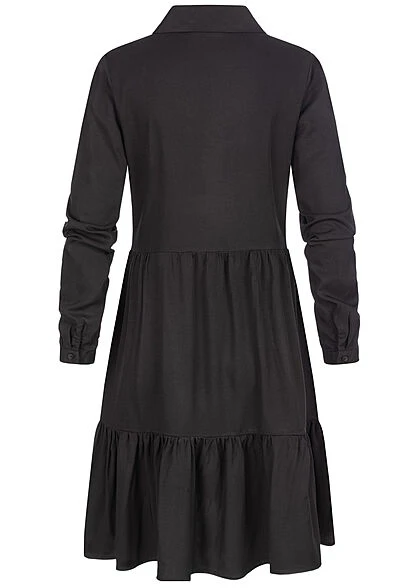 VILA Damen NOOS Langarm Viskose Blusenhemd Kleid Knopfleiste Schwarz 5 VILA Damen NOOS Langarm Viskose Blusenhemd Kleid Knopfleiste Schwarz – Bild 3