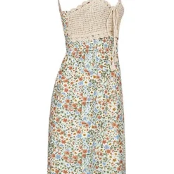 Seventyseven Lifestyle Damen V-Neck Midi Kleid Häkelbesatz Blumen Muster Soft Grün Blau -Diven Art Verkäufe 21059005 1