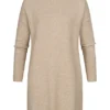VILA Damen NOOS Rollkragen Longform Strickpullover Kleid Natural Beige Melange