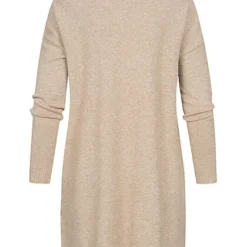 VILA Damen NOOS Rollkragen Longform Strickpullover Kleid Natural Beige Melange -Diven Art Verkäufe 21063218 2