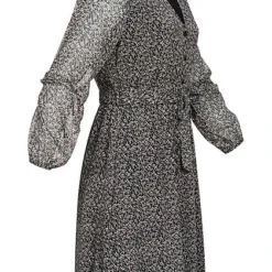 ONLY Damen NOOS 3/4 Arm V-Neck Chiffon Kleid Blumen Print 2-lagig Schwarz Grau -Diven Art Verkäufe 21073388 1