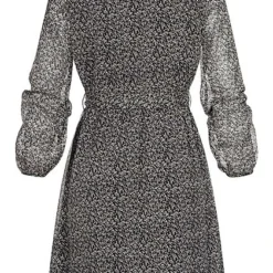 ONLY Damen NOOS 3/4 Arm V-Neck Chiffon Kleid Blumen Print 2-lagig Schwarz Grau -Diven Art Verkäufe 21073388 2