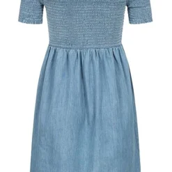 ONLY Damen Off-Shoulder Mini Smock Kleid Rüschen Am Saum Medium Blau Denim -Diven Art Verkäufe 21073534 2
