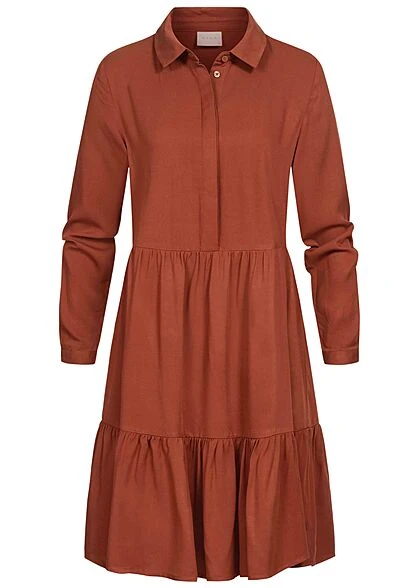 VILA Damen NOOS Langarm Viskose Blusenhemd Kleid Knopfleiste Burnt Henna Braun 3 VILA Damen NOOS Langarm Viskose Blusenhemd Kleid Knopfleiste Burnt Henna Braun