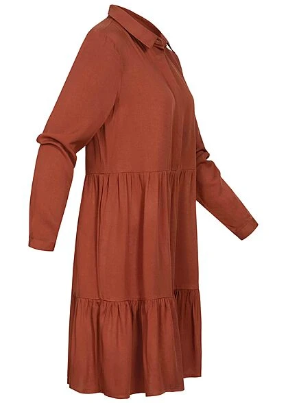 VILA Damen NOOS Langarm Viskose Blusenhemd Kleid Knopfleiste Burnt Henna Braun 4 VILA Damen NOOS Langarm Viskose Blusenhemd Kleid Knopfleiste Burnt Henna Braun – Bild 2