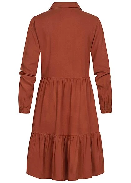 VILA Damen NOOS Langarm Viskose Blusenhemd Kleid Knopfleiste Burnt Henna Braun 5 VILA Damen NOOS Langarm Viskose Blusenhemd Kleid Knopfleiste Burnt Henna Braun – Bild 3