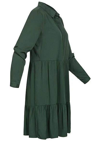 VILA Damen NOOS Langarm Viskose Blusenhemd Kleid Knopfleiste Dark Spruce Grün 4 VILA Damen NOOS Langarm Viskose Blusenhemd Kleid Knopfleiste Dark Spruce Grün – Bild 2