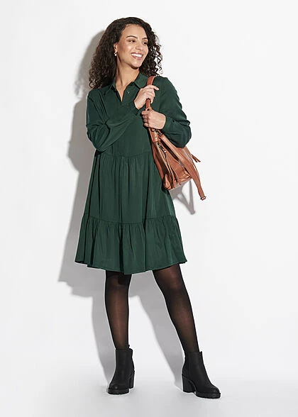 VILA Damen NOOS Langarm Viskose Blusenhemd Kleid Knopfleiste Dark Spruce Grün 6 VILA Damen NOOS Langarm Viskose Blusenhemd Kleid Knopfleiste Dark Spruce Grün – Bild 4