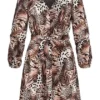 Styleboom Fashion Damen V-Neck Chiffon Kleid Animal Print Knopfleiste Schwarz -Diven Art Verkäufe 21086681