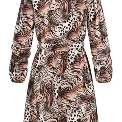 Styleboom Fashion Damen V-Neck Chiffon Kleid Animal Print Knopfleiste Schwarz -Diven Art Verkäufe 21086681 2