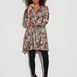 Styleboom Fashion Damen V-Neck Chiffon Kleid Animal Print Knopfleiste Schwarz -Diven Art Verkäufe 21086681 3