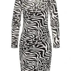 Urban Classics Damen 2in1 Mesh Kleid Mit Animal Print Frilldetails Weiss Schwarz -Diven Art Verkäufe 21090090 2
