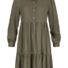 Hailys Damen Kleid Langärmlig Mit Knopfleiste Und Volants Khaki Dunkel Grün