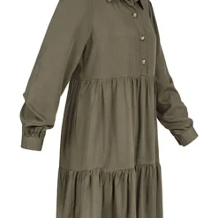 Hailys Damen Kleid Langärmlig Mit Knopfleiste Und Volants Khaki Dunkel Grün -Diven Art Verkäufe 21092143 1