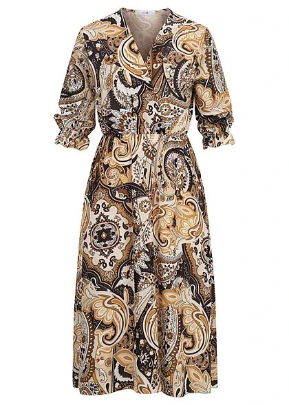 Hailys Damen Midi Kleid 3/4 Ärmel Blumen Print Multicolor Beige 3 Hailys Damen Midi Kleid 3/4 Ärmel Blumen Print Multicolor Beige
