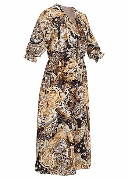 Hailys Damen Midi Kleid 3/4 Ärmel Blumen Print Multicolor Beige 4 Hailys Damen Midi Kleid 3/4 Ärmel Blumen Print Multicolor Beige – Bild 2