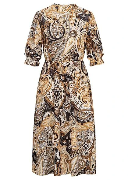 Hailys Damen Midi Kleid 3/4 Ärmel Blumen Print Multicolor Beige 5 Hailys Damen Midi Kleid 3/4 Ärmel Blumen Print Multicolor Beige – Bild 3