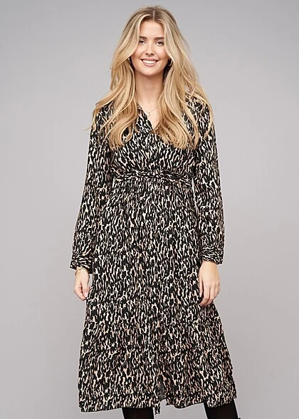 Hailys Damen Maxi Kleid Mit Kragen Und Knopfleiste Bindedetail Schwarz Beige 3 Hailys Damen Maxi Kleid Mit Kragen Und Knopfleiste Bindedetail Schwarz Beige