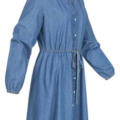 JACQUELINE DE YONG JDY By ONLY Damen V-Neck Jeans Kleid Tunnelzug Knopfleiste Hell Blau Denim -Diven Art Verkäufe 21101167 1