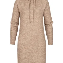 Clodus Damen Hoodie Kleid Strickkleid Mit Kapuze Camel Braun