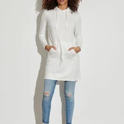 Clodus Damen Hoodie Kleid Longsleeve Mit Kängurutasche Print Off Weiss -Diven Art Verkäufe 21102016 3